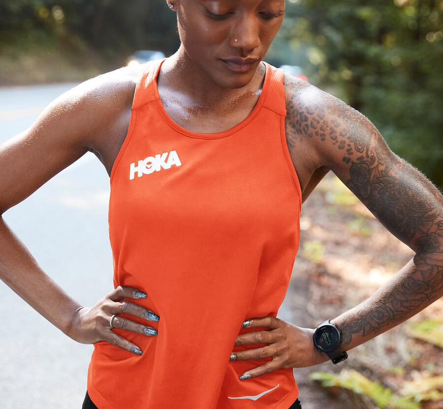 Hoka One One Tops Womens Orange - Performance Tank - 35298HWQJ